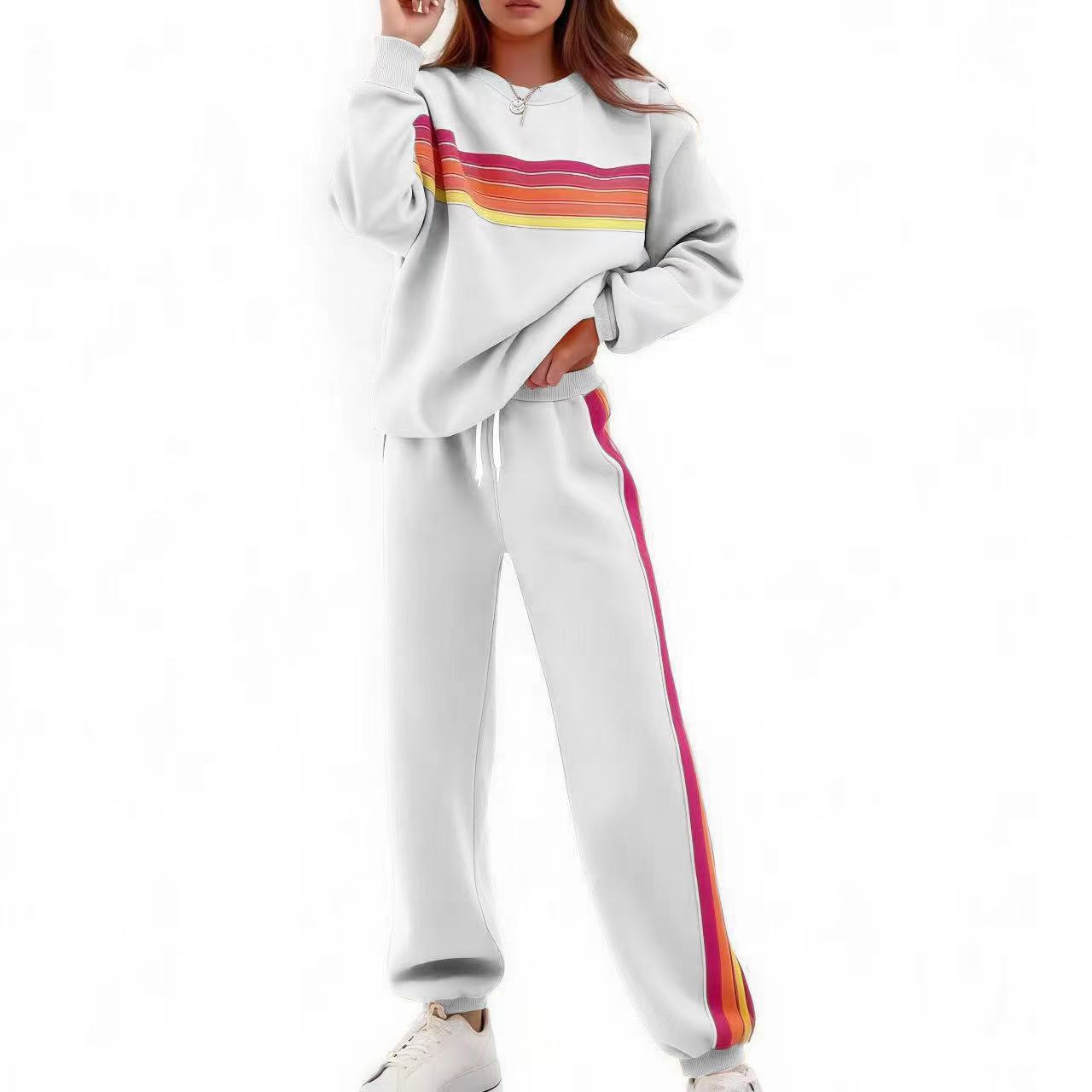 Round Loose Neck Elastic Waist Sweater Suit