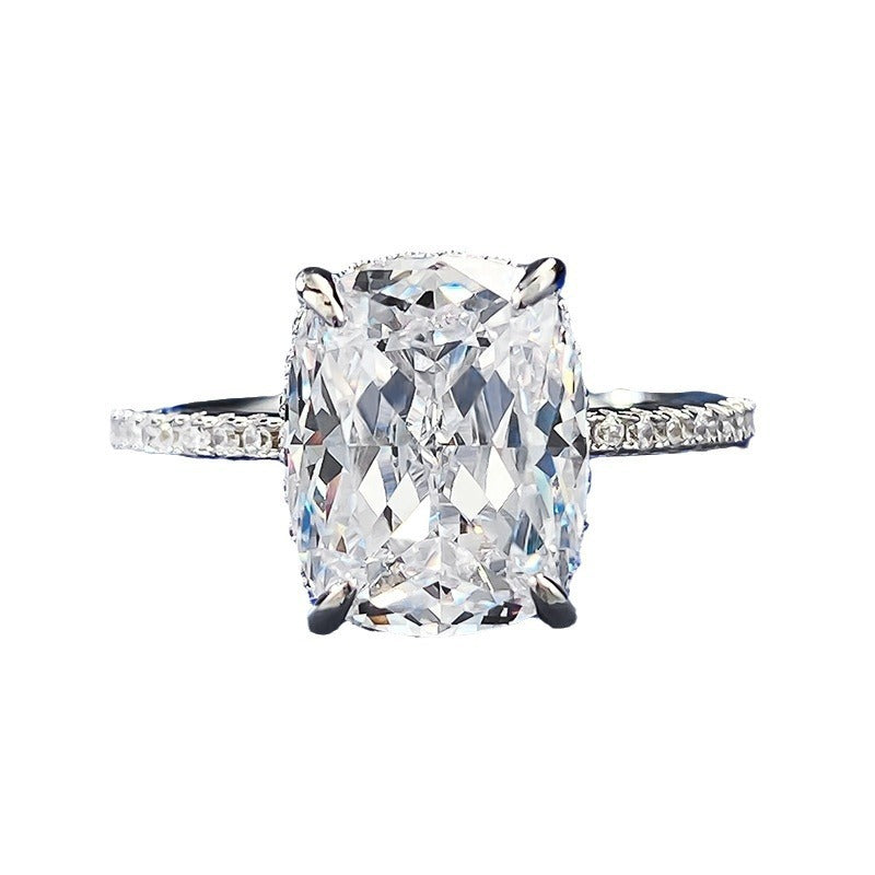 S925 Silver Four-claw White Square moissanite Ring