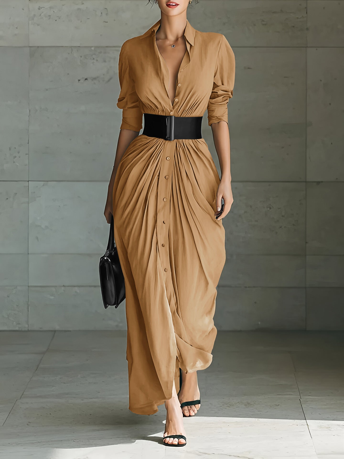 Elegant Lapel Dress With Belt