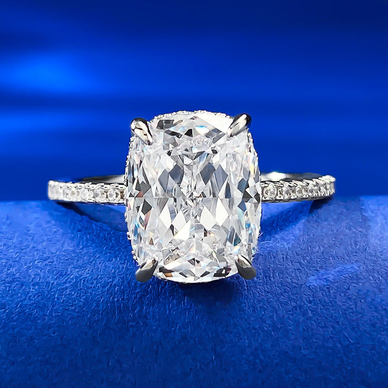 S925 Silver Four-claw White Square moissanite Ring