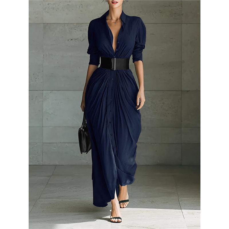 Elegant Lapel Dress With Belt