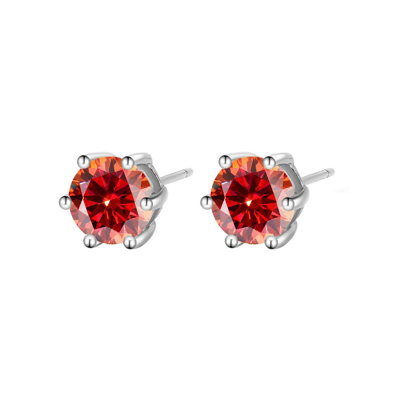 Moissanite Six-claw Ear Studs, 925 Sterling Silver