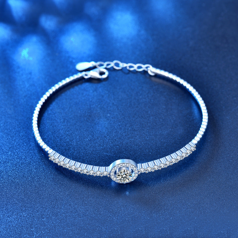 925 Sterling Silver Moissanite Round Bracelet