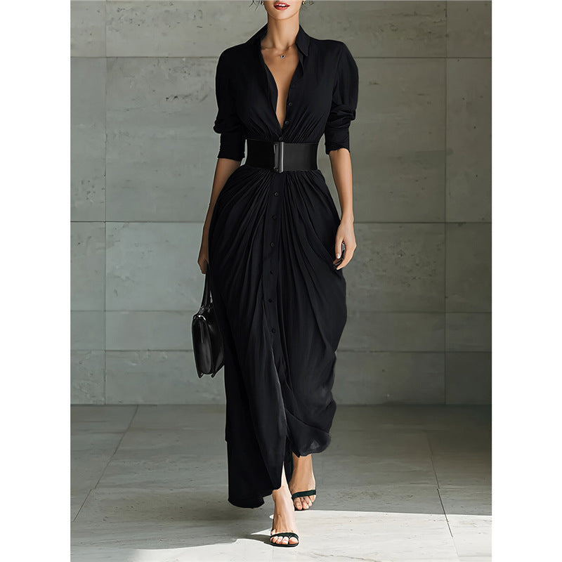 Elegant Lapel Dress With Belt