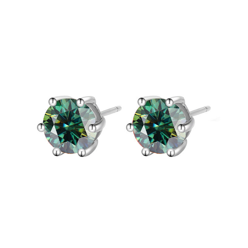 Moissanite Six-claw Ear Studs, 925 Sterling Silver
