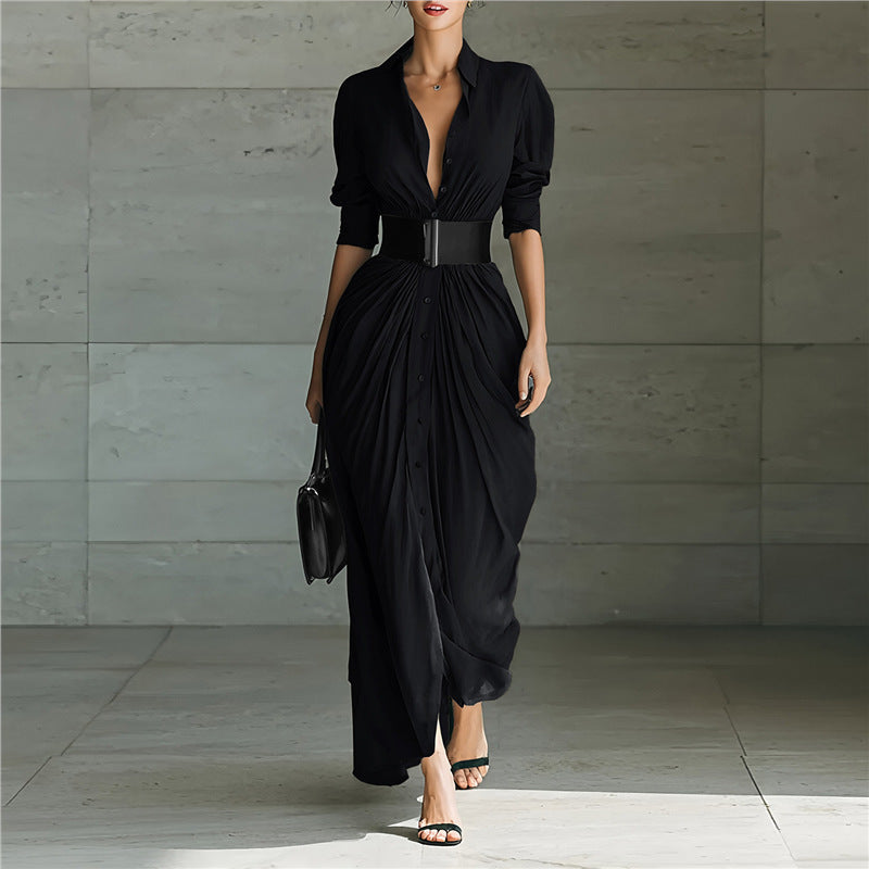 Elegant Lapel Dress With Belt