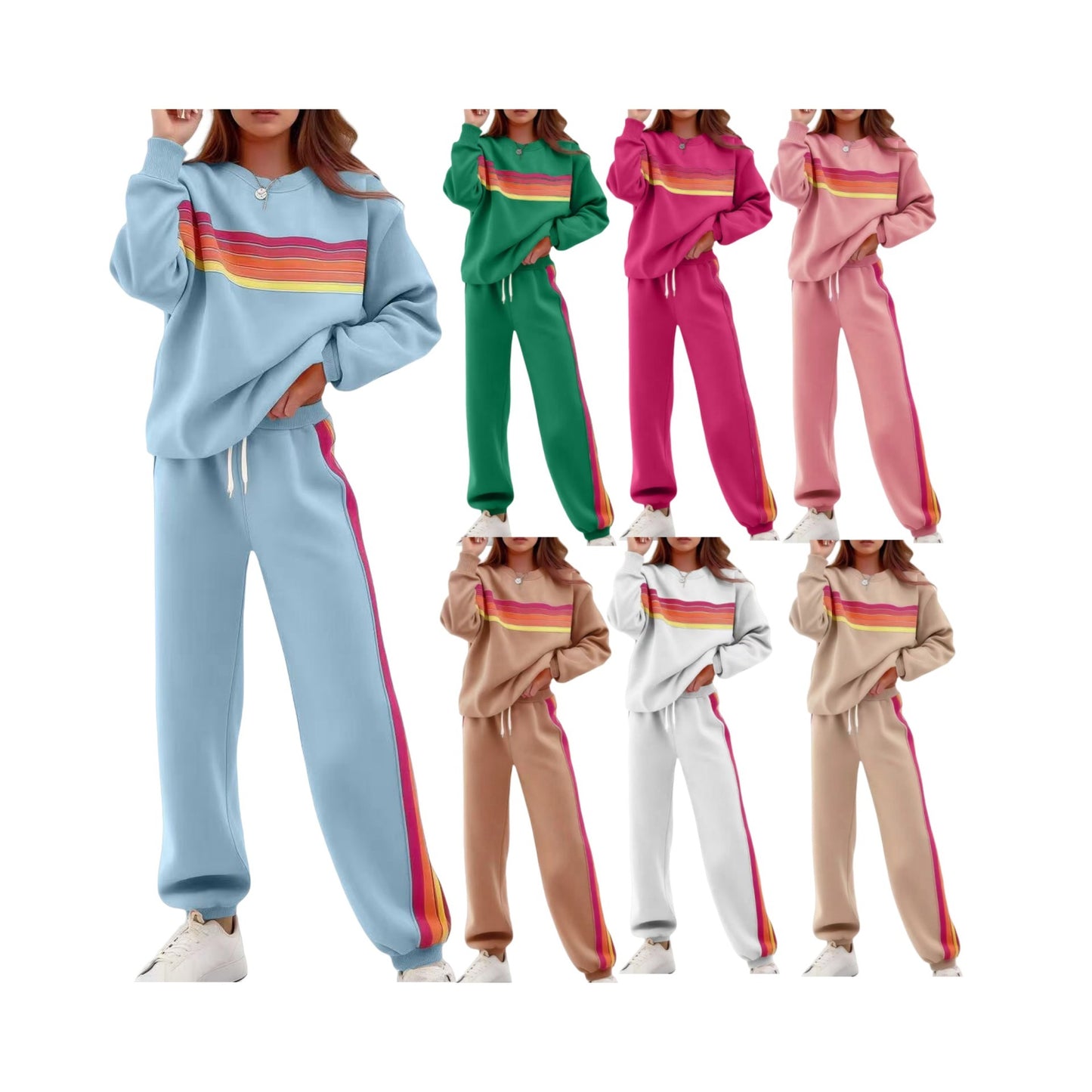 Round Loose Neck Elastic Waist Sweater Suit