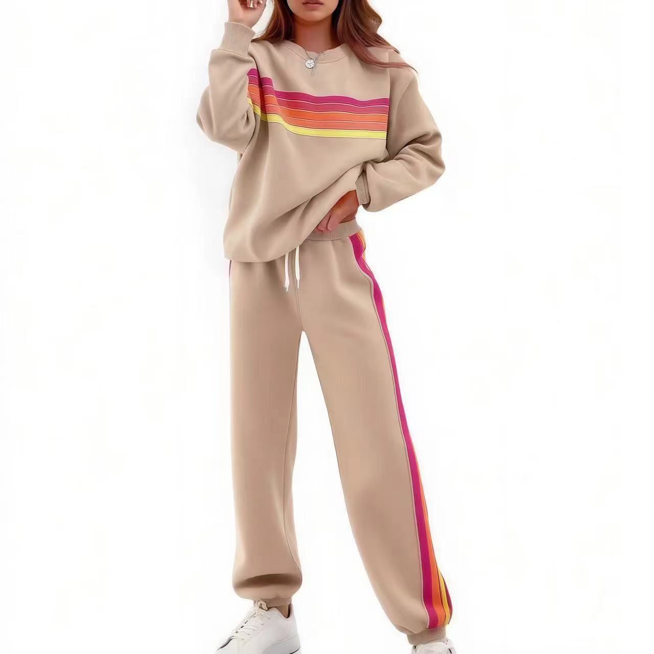 Round Loose Neck Elastic Waist Sweater Suit
