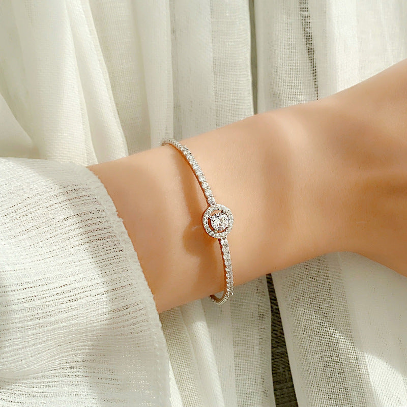 925 Sterling Silver Moissanite Round Bracelet