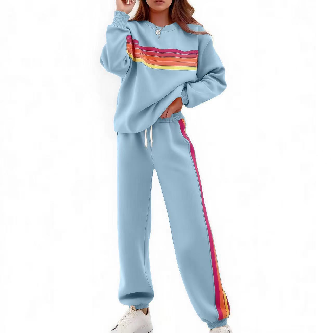Round Loose Neck Elastic Waist Sweater Suit