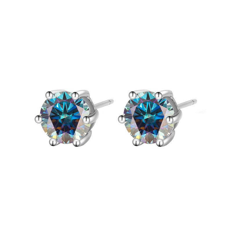 Moissanite Six-claw Ear Studs, 925 Sterling Silver
