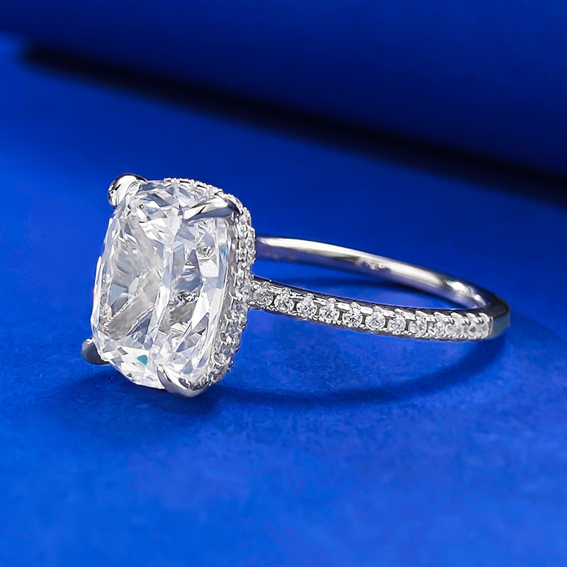 S925 Silver Four-claw White Square moissanite Ring