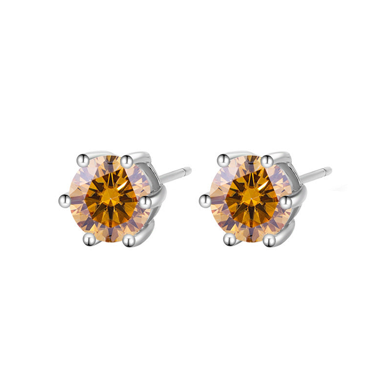 Moissanite Six-claw Ear Studs, 925 Sterling Silver