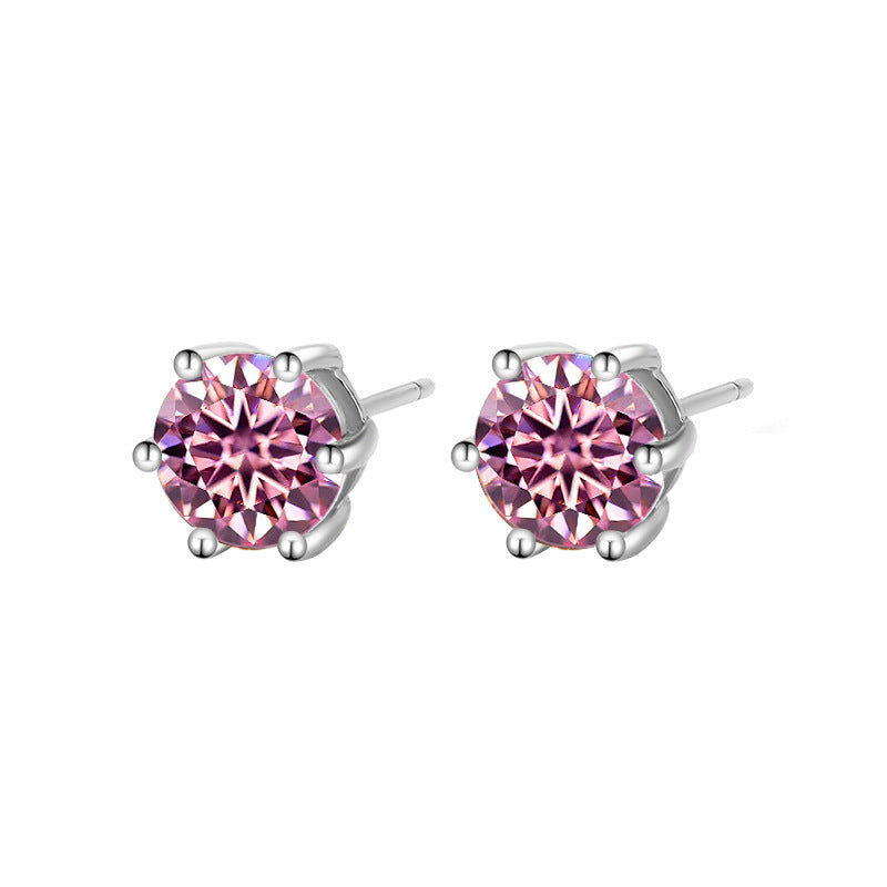 Moissanite Six-claw Ear Studs, 925 Sterling Silver