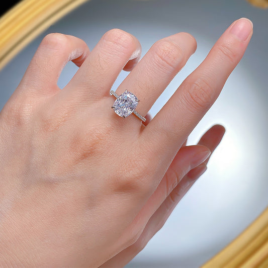 S925 Silver Four-claw White Square moissanite Ring