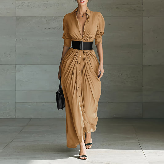 Elegant Lapel Dress With Belt